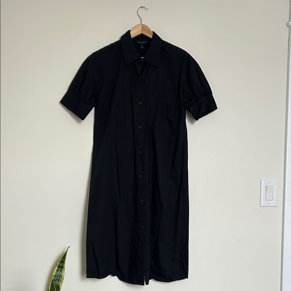 Banana Republic Black Short Sleeve Button Up Shirt Dress